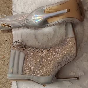 Silver boot. Zip in back, boots are beautiful in person.  Stunning